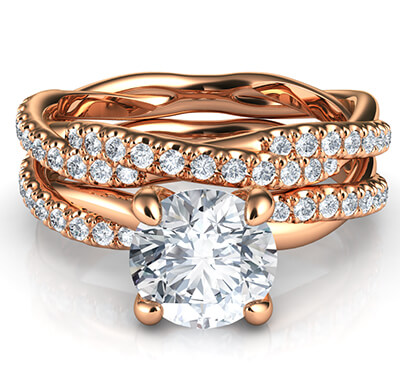 Rose gold rope bridal set with dismonds, for all diamonds shapes and sizes