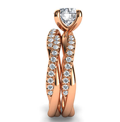 Conjunto nupcial de cuerda de oro rosa con adornos, para todas las formas y tamaños de diamantes