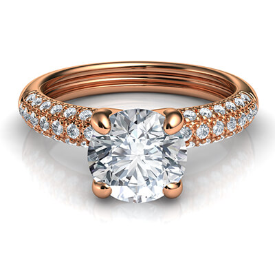 Rose gold contemporary engagement ring with side diamonds-Angela
