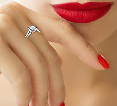 Delicate Low Profile bezel engagement ring for Cushions-Julia