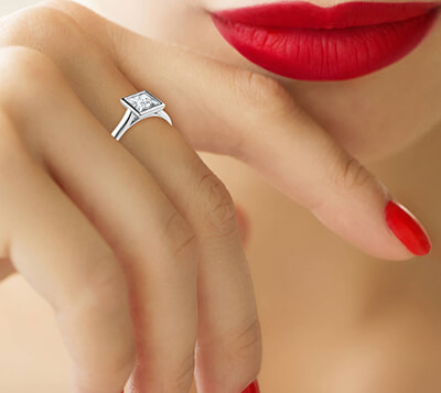 Delicate Low Profile bezel engagement ring for Princess diamonds-Angelina