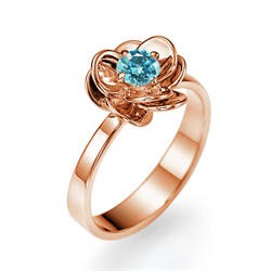 Foto Diamante natural azul cielo en oro rosa Anillo de compromiso con flor de viola de