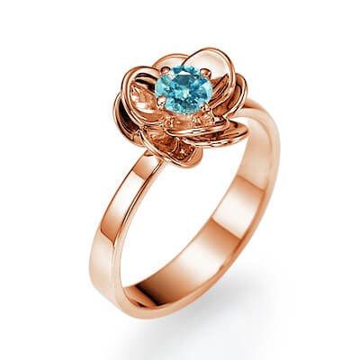 Sky Blue natural diamond in rose gold Viola flower engagement ring