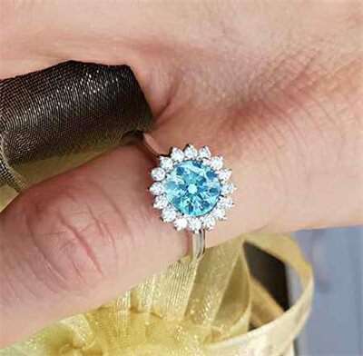 1.54 centro Diamante azul cielo natural Anillo de compromiso de cabeza de anillo de halo de estilo vintage