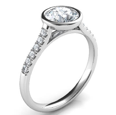  Low Profile cathedral bezel set engagement ring for Rounds with side diamonds-Amy