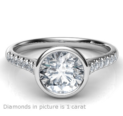 Delicate Low Profile bezel set engagement ring for Rounds with side diamonds-Amy