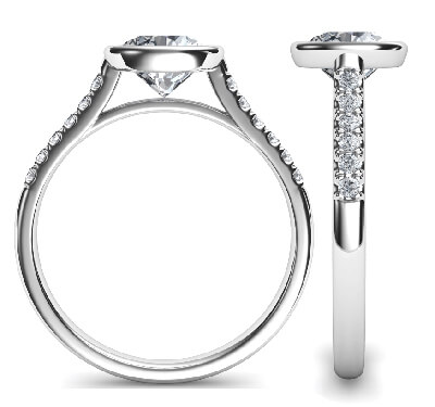  Low Profile cathedral bezel set engagement ring for Rounds with side diamonds-Amy