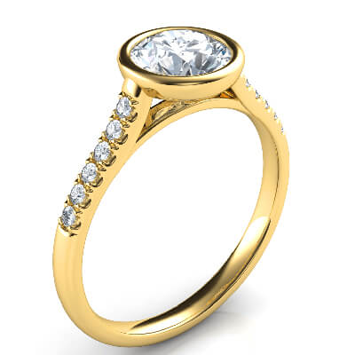  Low Profile cathedral bezel set engagement ring for Rounds with side diamonds-Amy