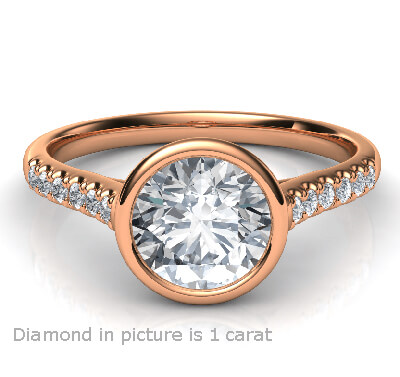  Low Profile cathedral bezel set engagement ring for Rounds with side diamonds-Amy