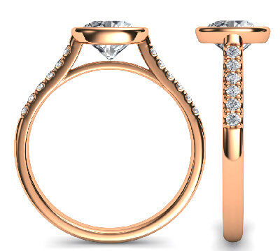 Rose Gold Delicate Low Profile bezel set engagement ring for Rounds, with side diamonds-Pamela