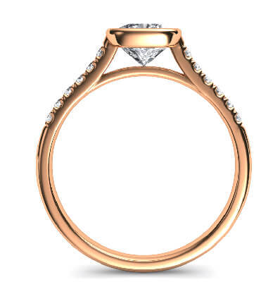  Rose Gold Delicate Low Profile bezel set engagement ring for Cushions with side diamonds-Amanda