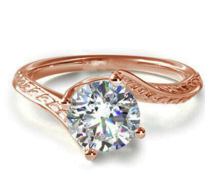  Rose Gold Vintage style wheet motif solitaire engagement ring