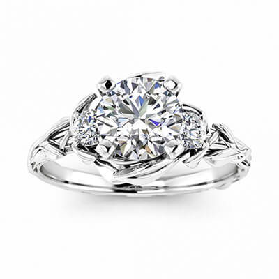 Leaf motif Vintage style engagement ring-Sharon