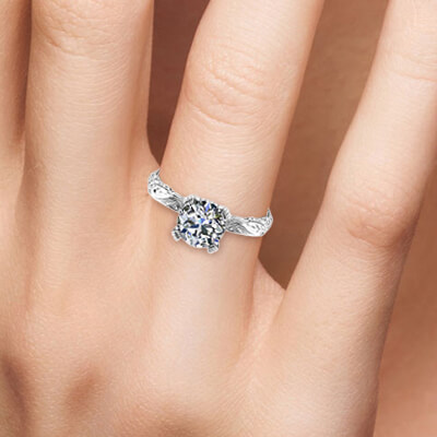  Solitaire Leaf motif  engagement ring-Nancy