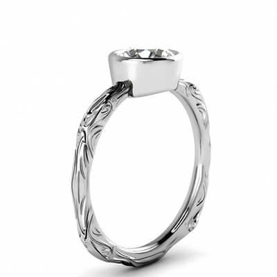 Solitaire Leaf motif low profile bezel set engagement ring-Shirley