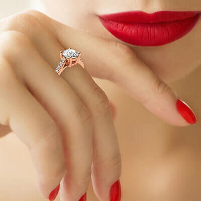 The new Classic style, cathedral basket engagement ring with side diamonds