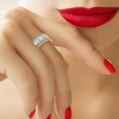 Baguette and round diamonds wedding band