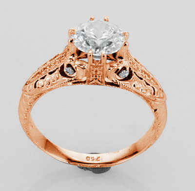 Réplica de anillo de compromiso de oro rosa Vintage grabado a mano