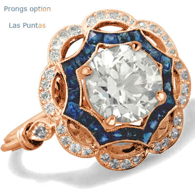 Rose Gold Art Deco ring Halo diamond engagement ring