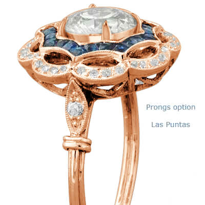 Rose Gold Art Deco ring Halo diamond engagement ring