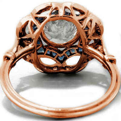 Rose Gold Art Deco ring Halo diamond engagement ring