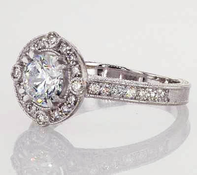 Vintage Round Princess &  Cushion Halo diamond engagement ring