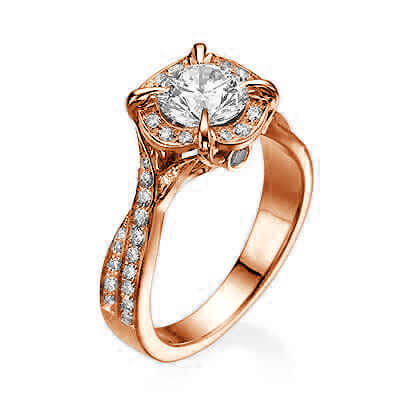 Crossing bands designers Halo engagement ring, 0.36 cts sides