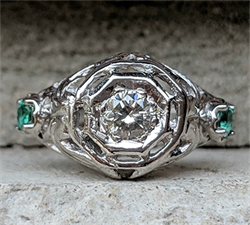 Picture of Genuine 1920's Art Deco Engagement ring set with natural diamond 0.22 carat 