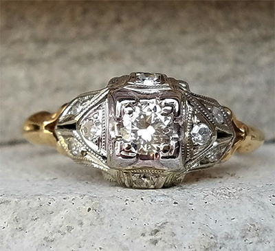 Genuine 1920's Art Deco Engagement ring set with natural diamond 0.41 total carat 