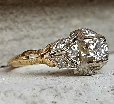 Genuine 1920's Art Deco Engagement ring set with natural diamond 0.41 total carat 