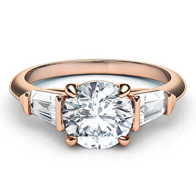 Rose Gold Engagement ring  with two Baguette diamonds 0.42 carts total