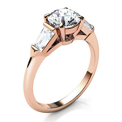 Rose Gold Engagement ring  with two Baguette diamonds 0.42 carts total