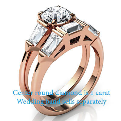 Rose Gold Engagement ring  with two Baguette diamonds 0.42 carts total