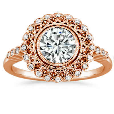 Rose Gold Art deco Halo Engagement ring