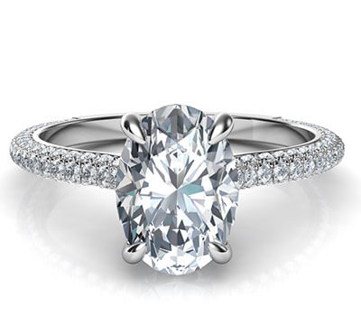 Oval hidden halo engagement ring