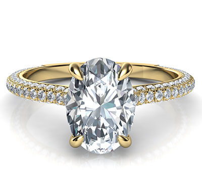 Oval hidden halo engagement ring