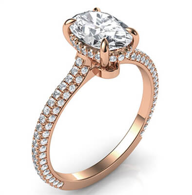 Oval hidden halo engagement ring