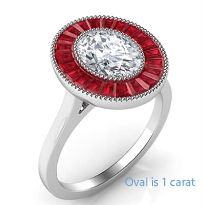 Natural Rubies, Oval halo engagement ring