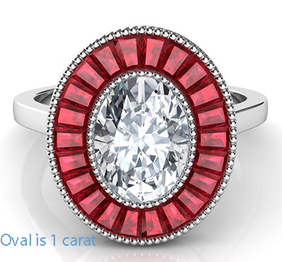 Natural Rubies, Oval halo engagement ring