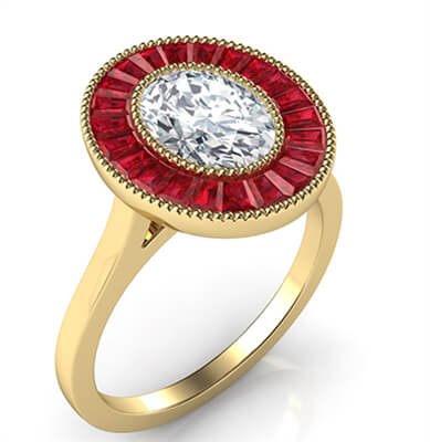 Natural Rubies, Oval halo engagement ring