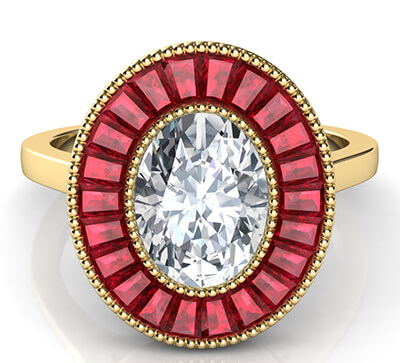 Natural Rubies, Oval halo engagement ring