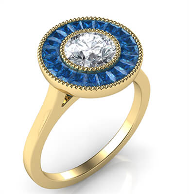 Natural Sapphires halo engagement ring