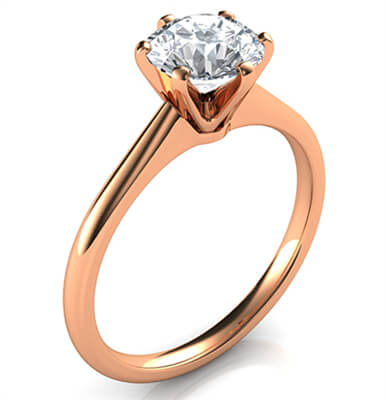 Rosa oro delicado 6 puntas Novo solitario anillo de compromiso, Lisa