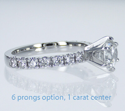 Engagement ring side set with round diamonds