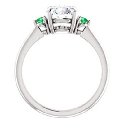 Engagement ring with two round Natural Green Emeralds 2.5 mm