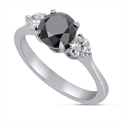 Black natural diamond engagement ring with 1 carat black diamond and two 0.125 sides