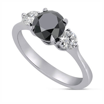 Anillo de compromiso de diamantes naturales negros con diamante negro de 1 quilate y dos lados de 0.125