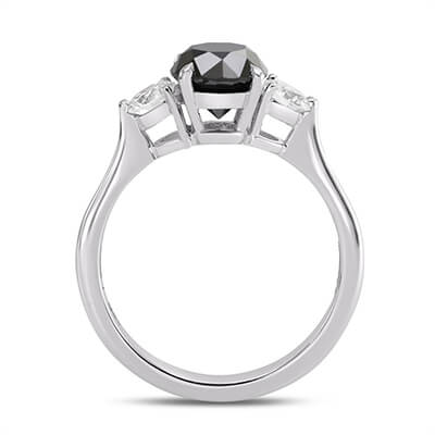 Black natural diamond engagement ring with 1 carat black diamond and two 0.125 sides
