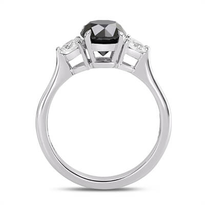 Anillo de compromiso de diamantes naturales negros con diamante negro de 1 quilate y dos lados de 0.125