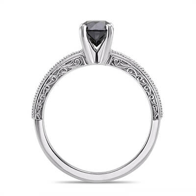 Anillo de compromiso de diamantes naturales negros con diamante negro de 1 quilate y diamantes laterales